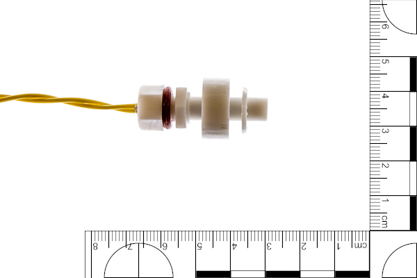 float switch with ruler for scale